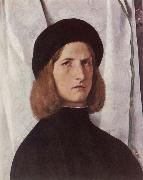 Lorenzo Lotto Portrat of a young man before a woman curtain oil painting reproduction
